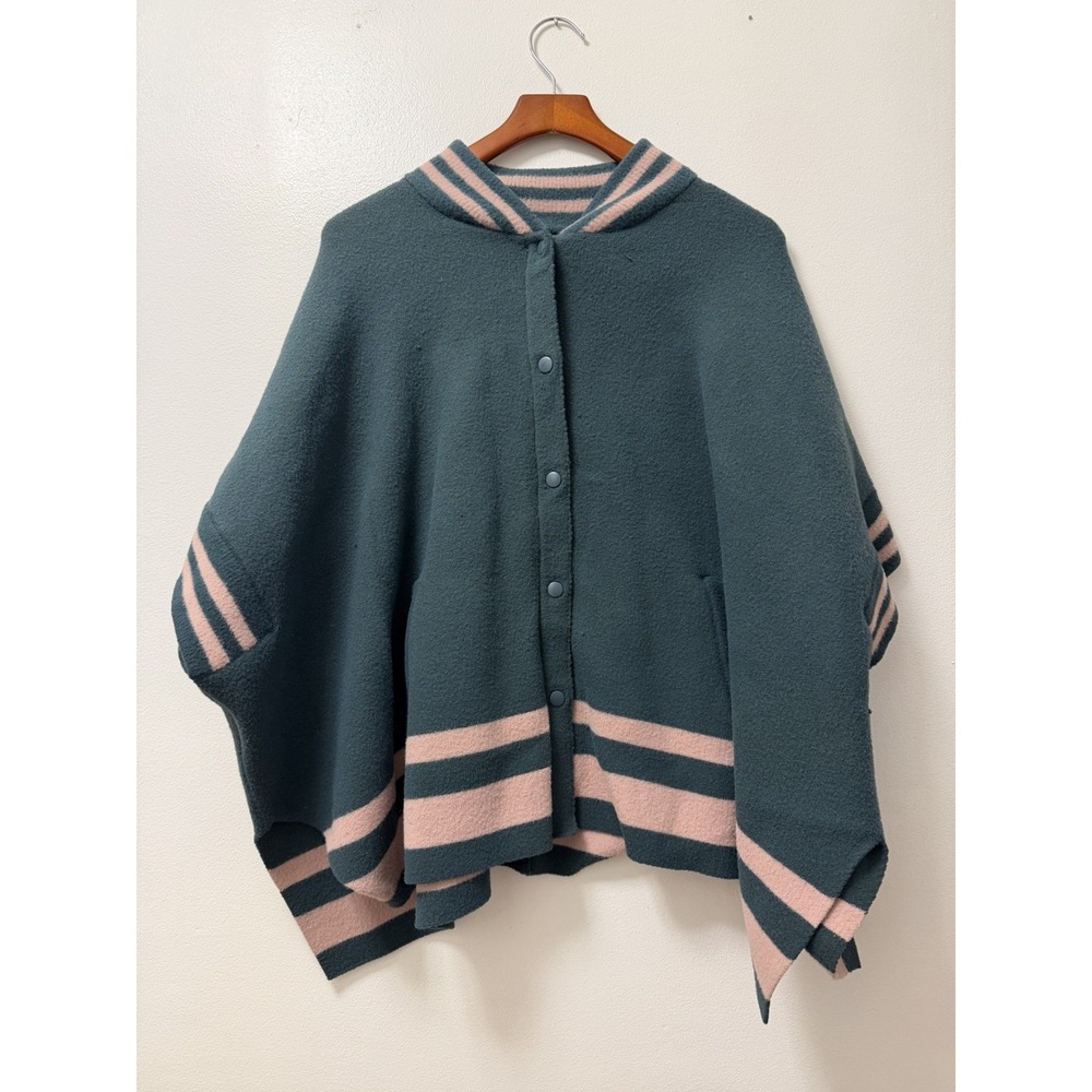 Free People Pep Rally Poncho Green Pink Striped Women's One Size Fits All Button